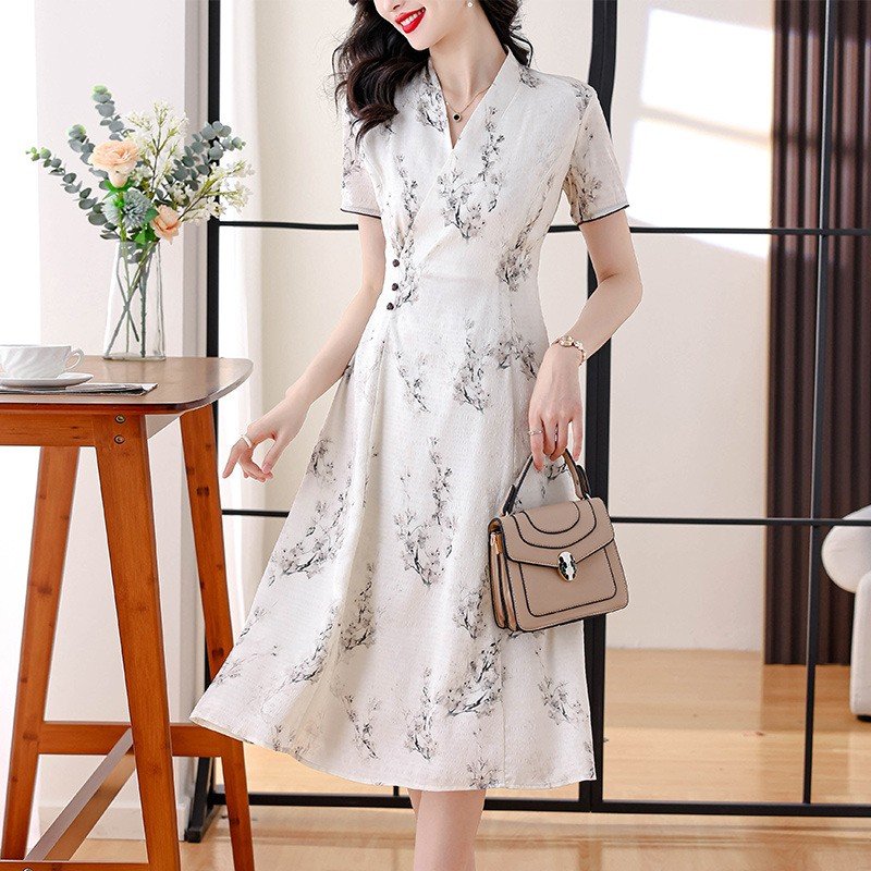 Chỉ Size M Sale Sốc: Váy Đầm Liền Thân Nữ Shryt Dáng Chữ A Họa Tiết Hoa Thời Trang Nữ Chất Liệu Lụa Tơ Tằm G05 Sản Phẩm Mới, (Miễn Phí Vận Chuyển Toàn Quốc).